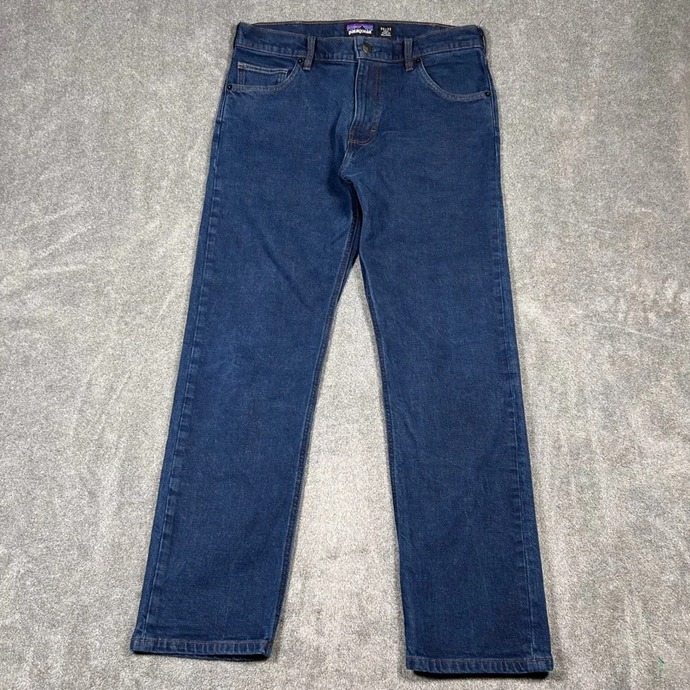 Patagonia Straight Fit Jeans Mens 35x30 Dark Wash Indigo Denim Organic Cotton